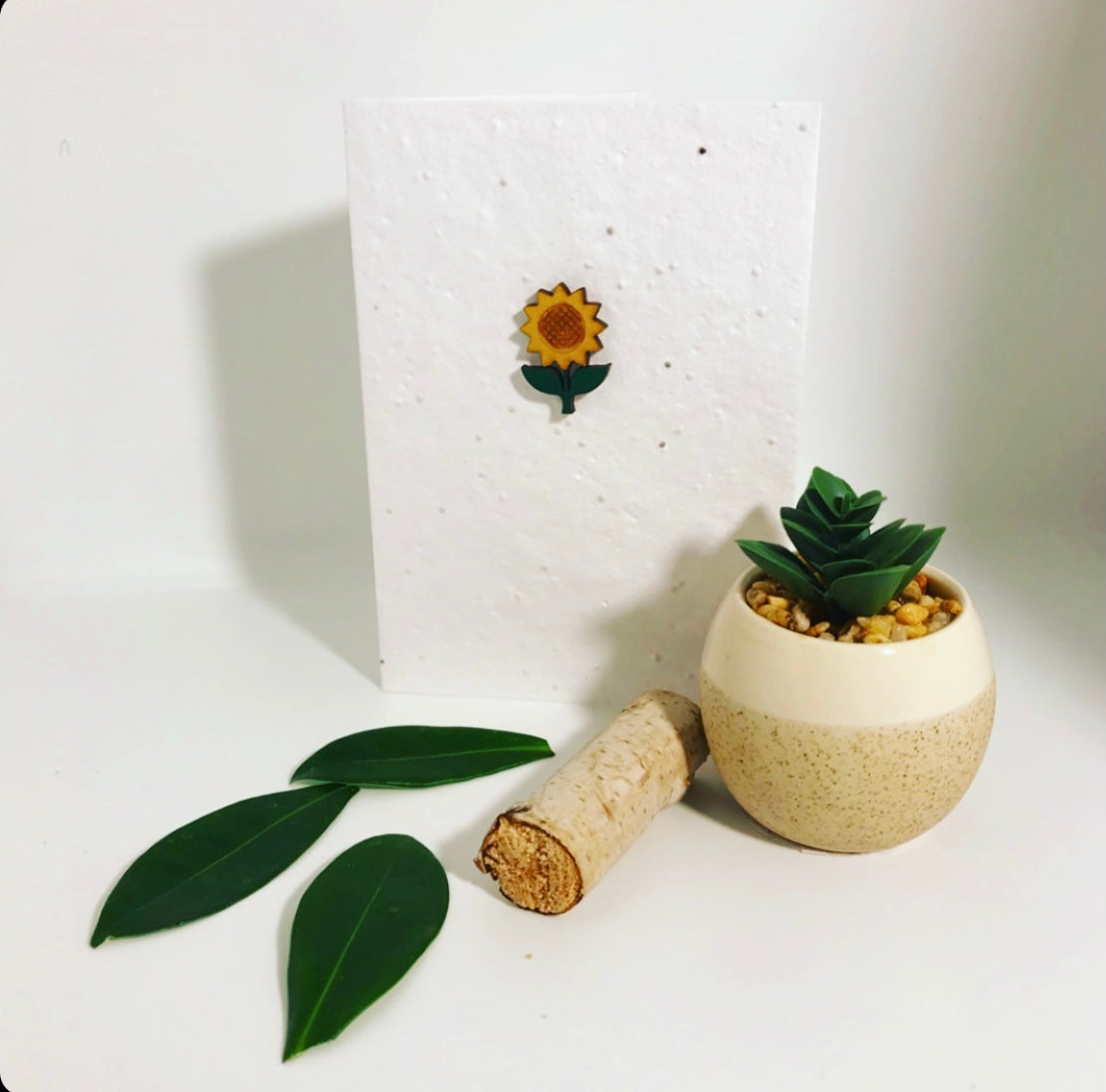 Seeded, plantable greeting card. With hand painted sunflower motif .