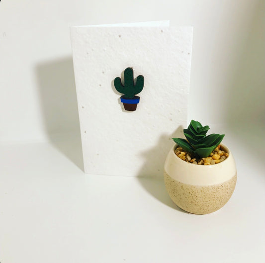 Seeded, plantable greeting card. With hand painted cactus motif .